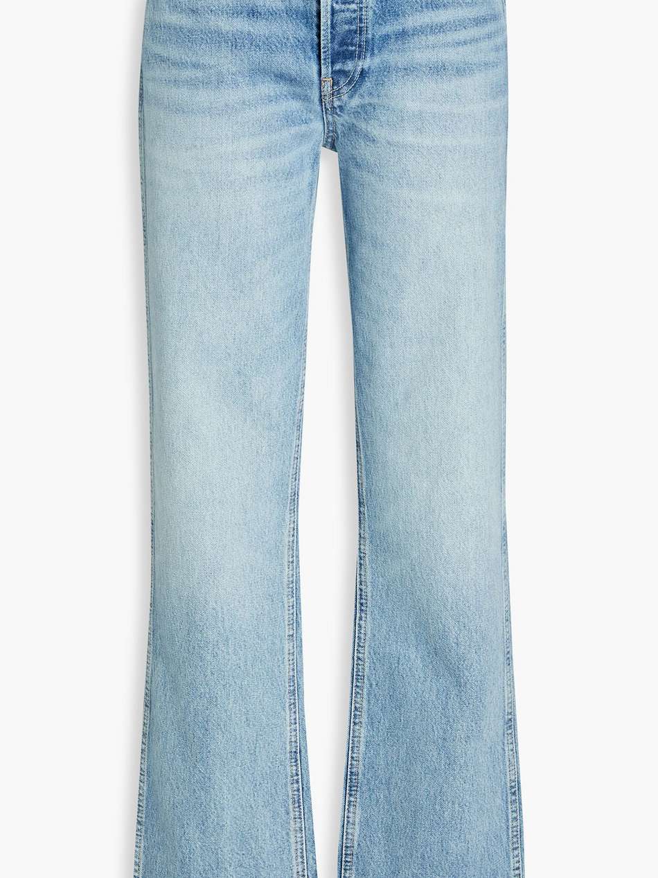 distressed high-rise straight-leg jeans