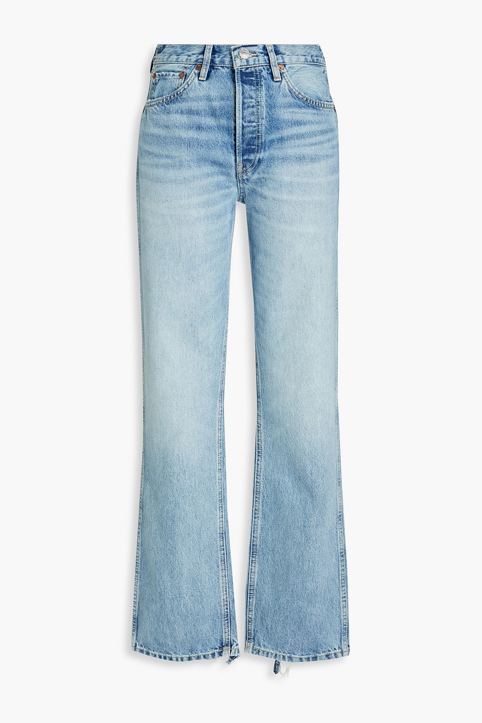 Distressed high-rise straight-leg jeans