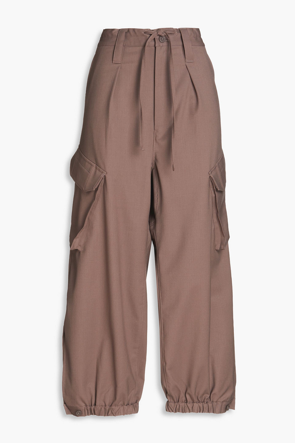 Y-3 Wool-blend Twill Cargo Trousers In Taupe