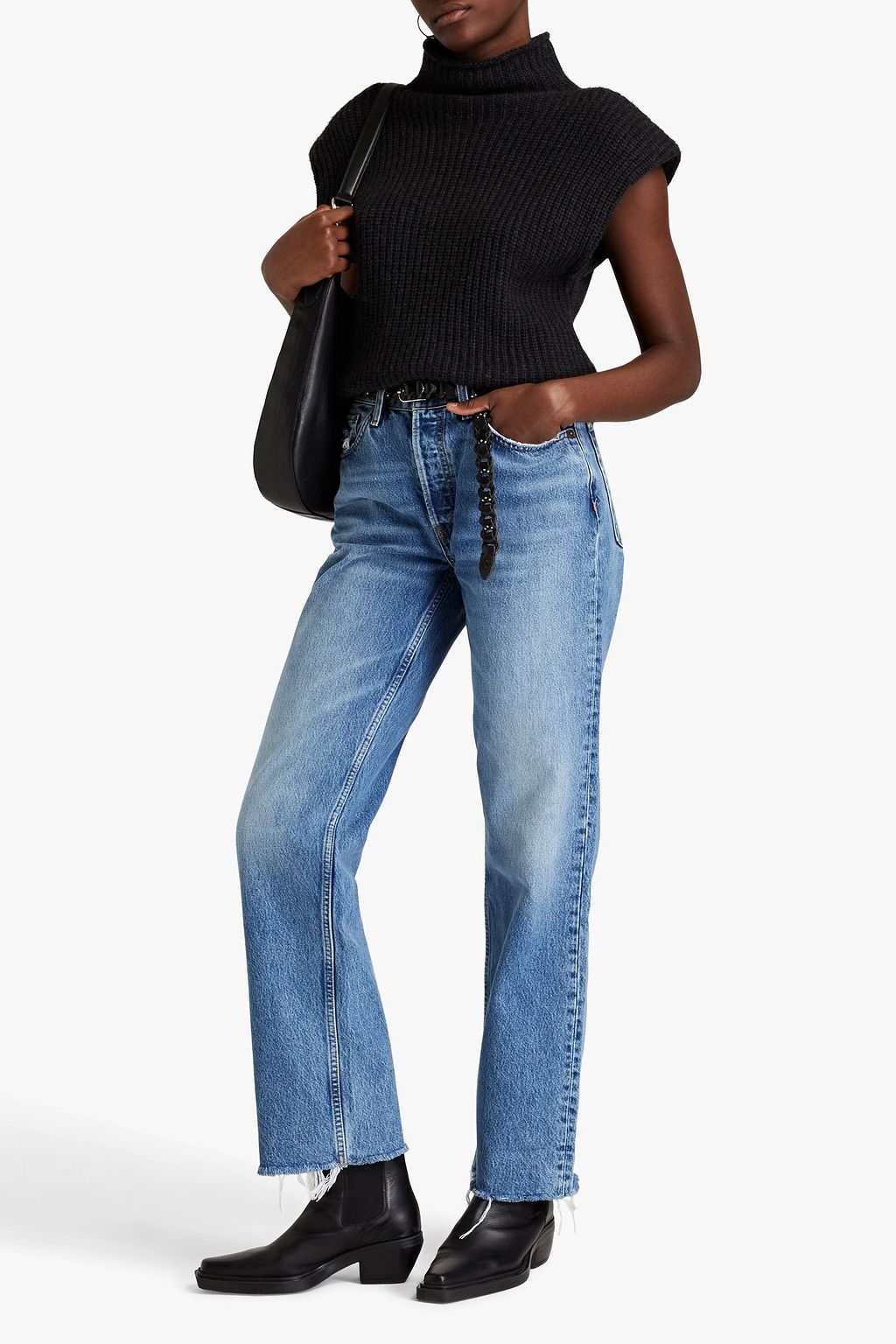 RE/DONE Distressed high-rise straight-leg jeans