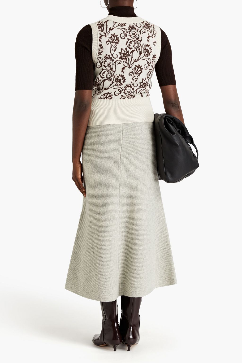 SANDRO Ribbed wool midi skirt