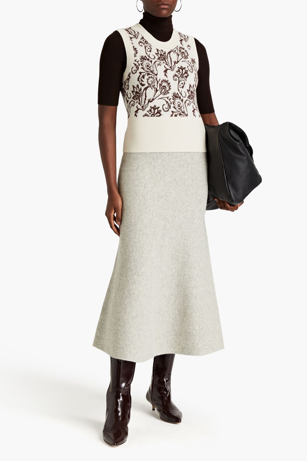 SANDRO Ribbed wool midi skirt