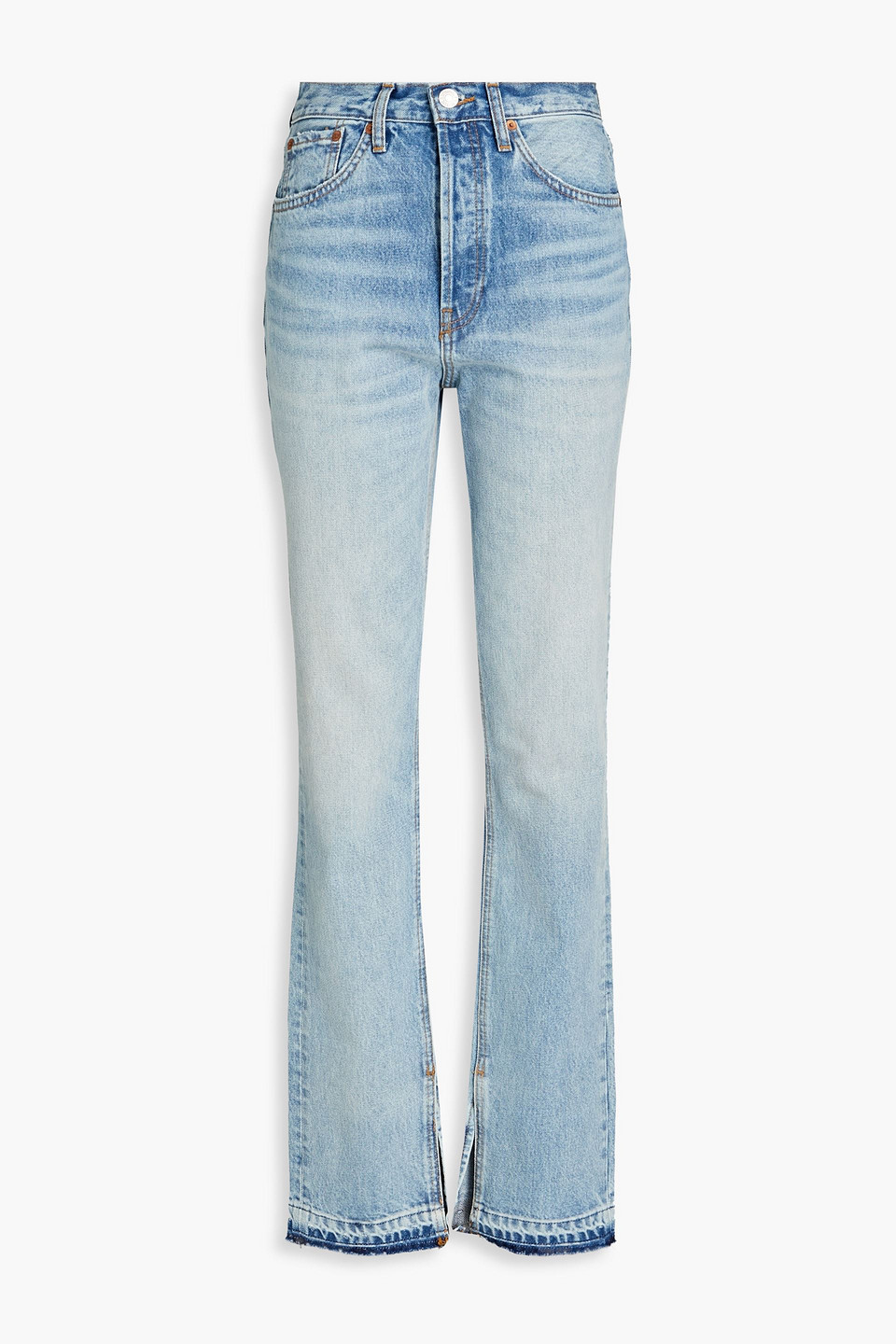 Re/done Distressed Mid-rise Bootcut Jeans In Blue