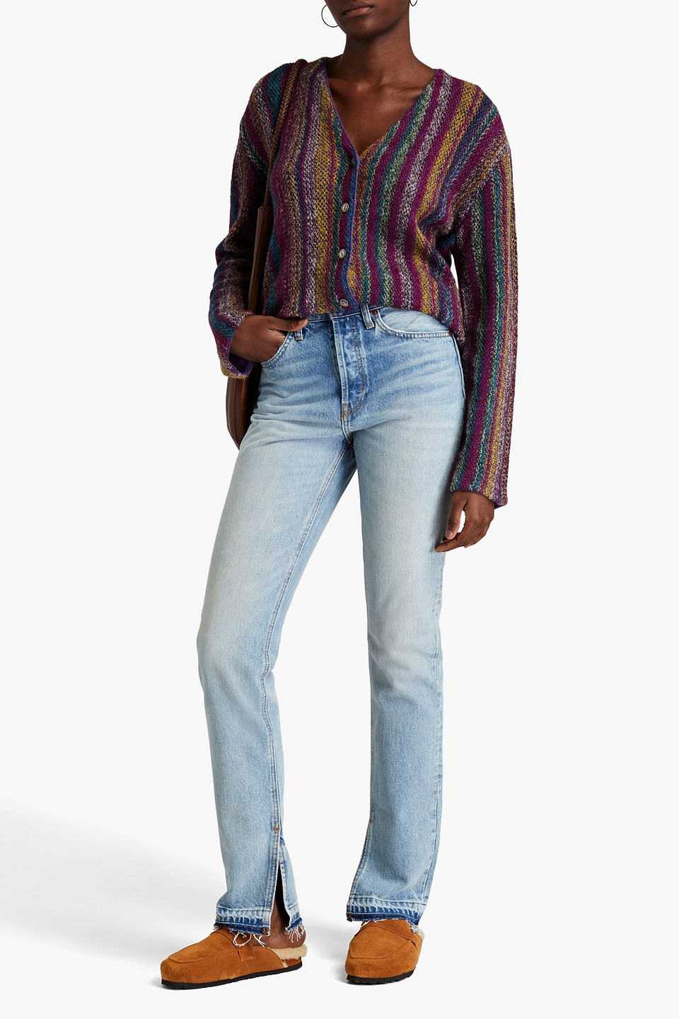  Re/done - Halbhohe Bootcut-jeans In Distressed-optik - Blau - 31 