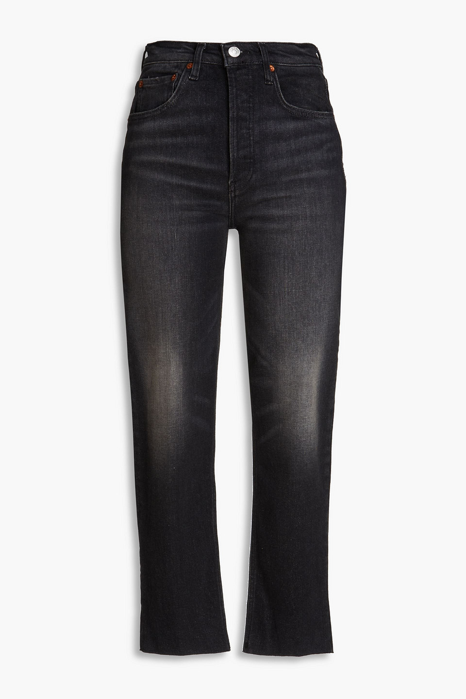 Re/done 70s Cropped Faded High-rise Straight-leg Jeans In Charcoal