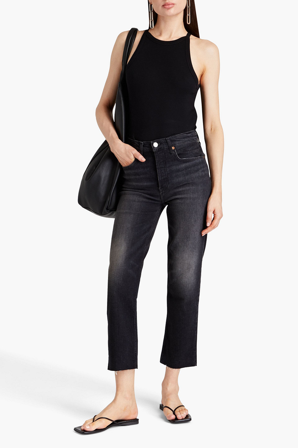 Re/done 70s Cropped Faded High-rise Straight-leg Jeans In Charcoal