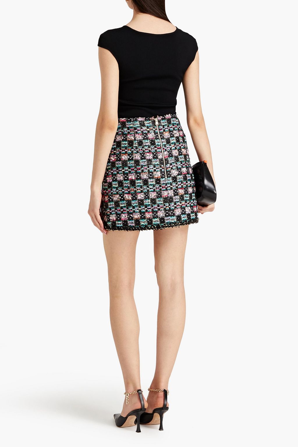 REBECCA VALLANCE Jacques button-embellished tweed mini skirt