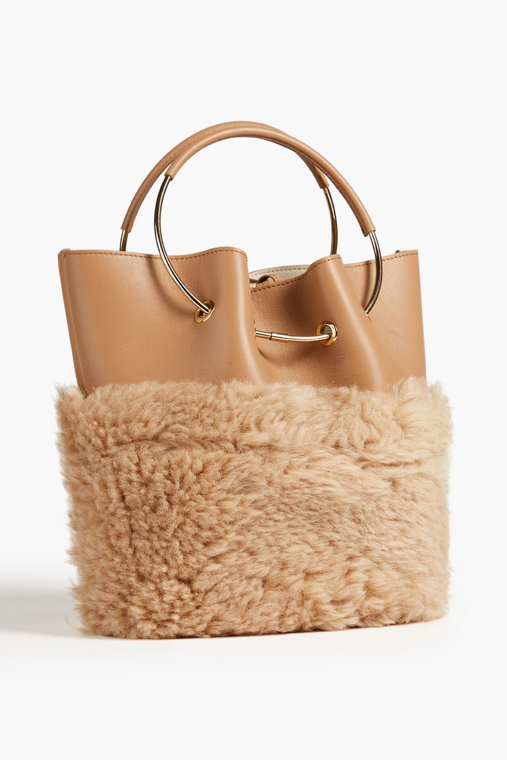 GENTRYPORTOFINO Leather and shearling bucket bag
