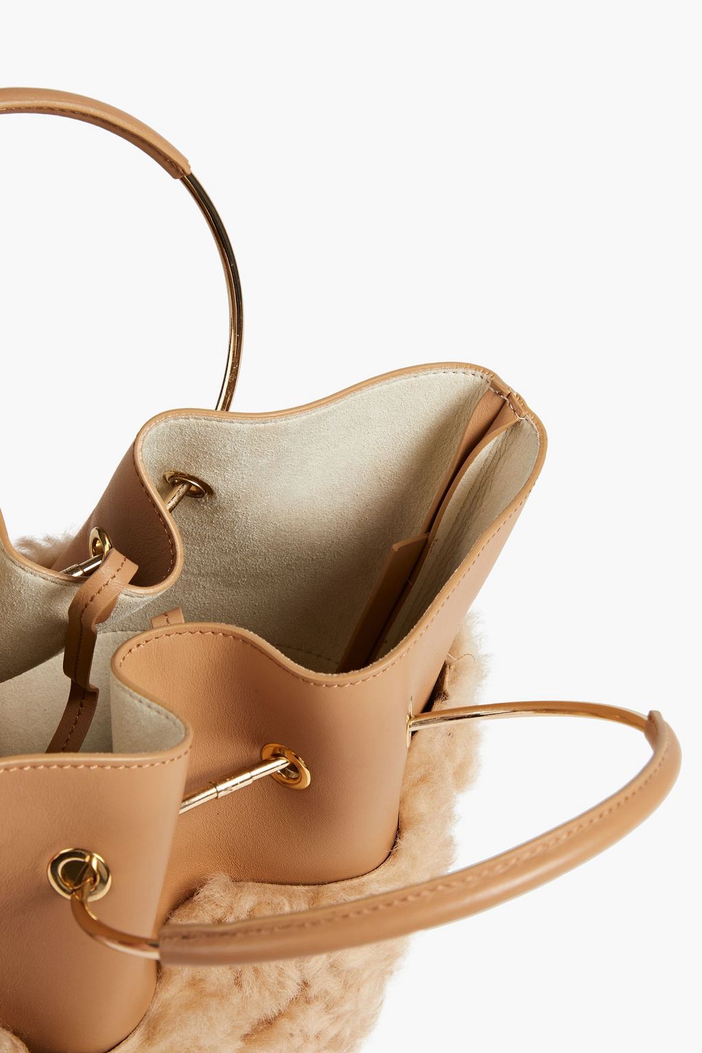 GENTRYPORTOFINO Leather and shearling bucket bag