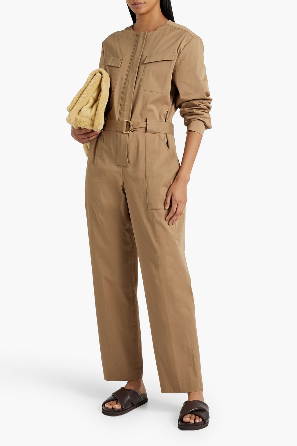 ANOTHER TOMORROW Belted cotton-blend twill jumpsuit
