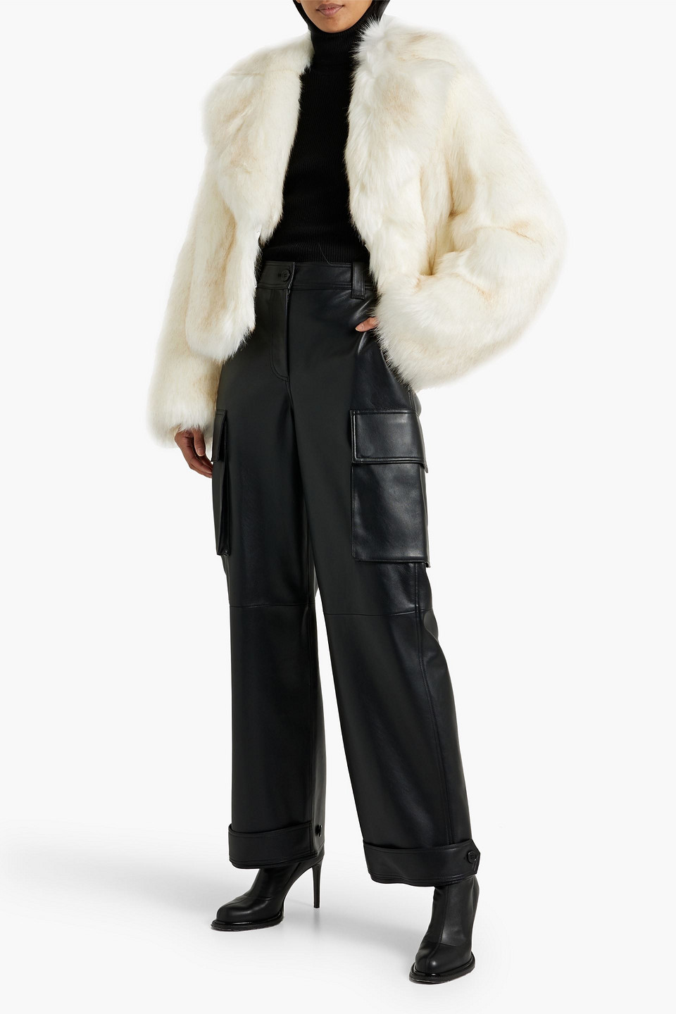 Stand Studio Asha Faux Leather Cargo Pants In Black