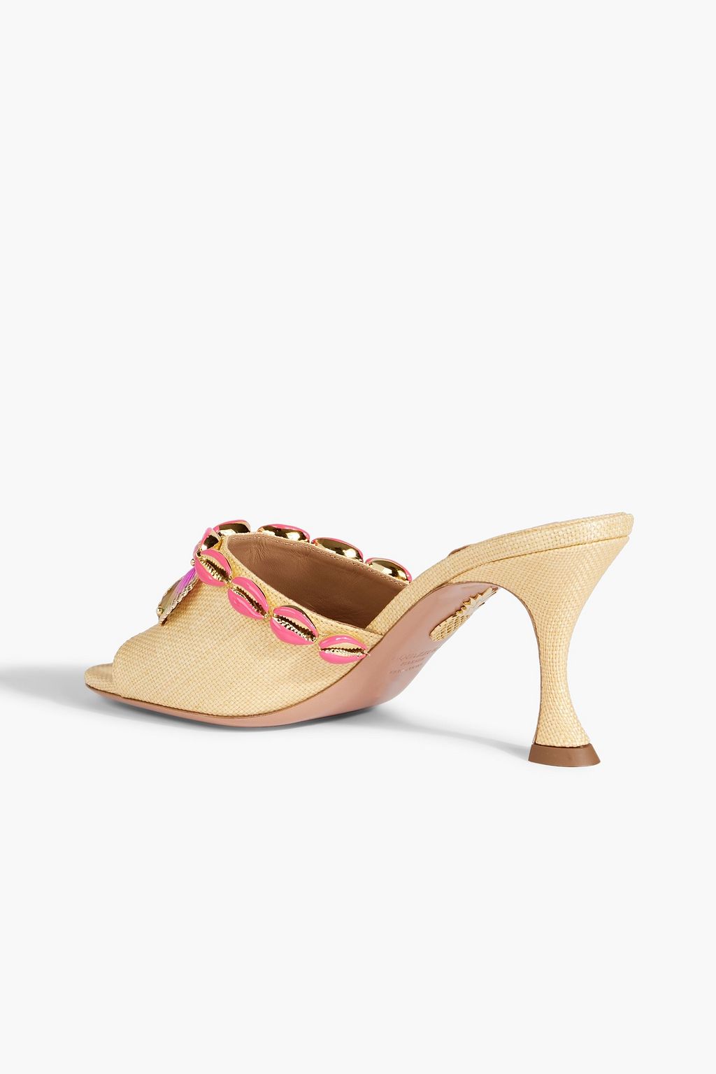 AQUAZZURA Off to Ibiza 75 shell-embellished woven raffia mules