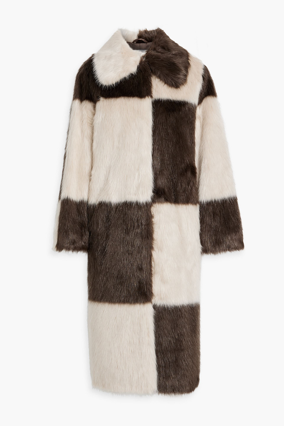 Shop Stand Studio Nino Checked Faux Fur Coat In Beige