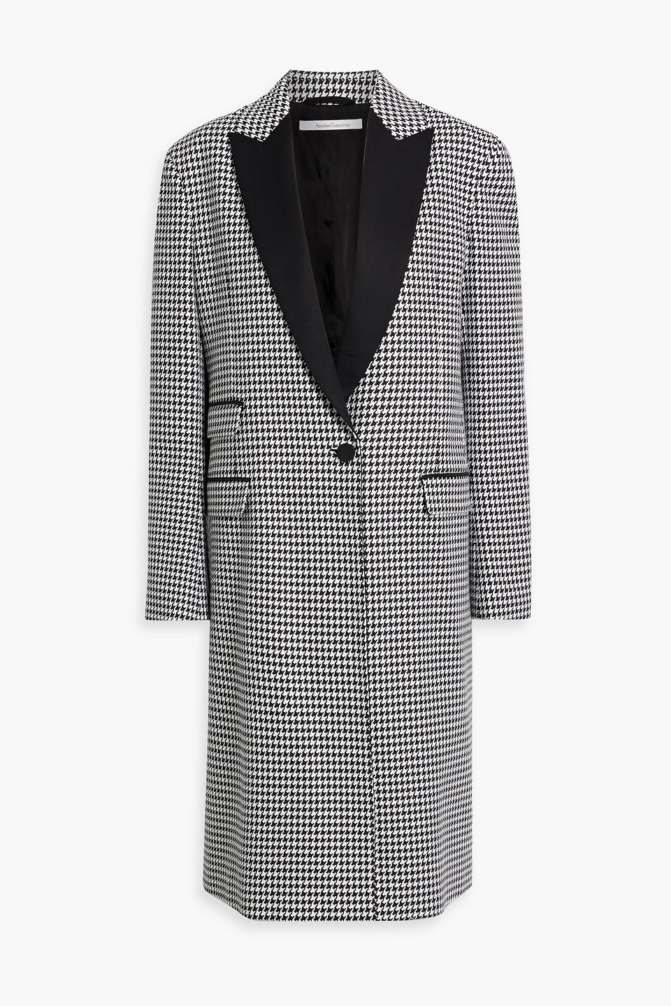 Another Tomorrow Cotton-blend Houndstooth Tweed Coat In Black