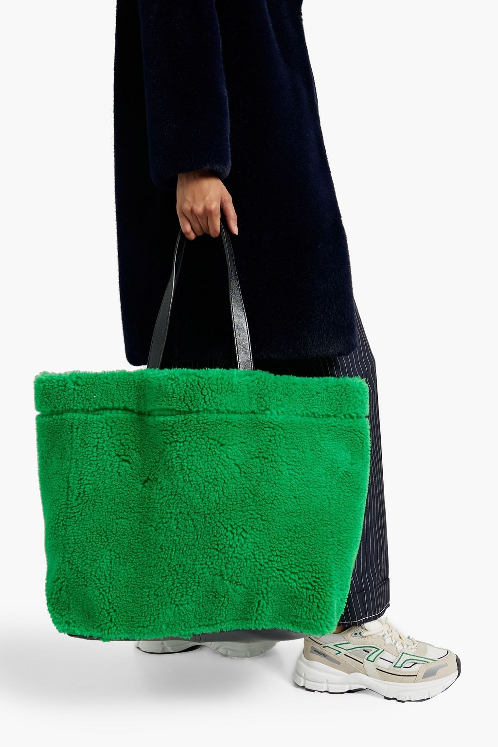 Shopping Tote Bag aus Shearling Imitat grun EinheitsgroBe