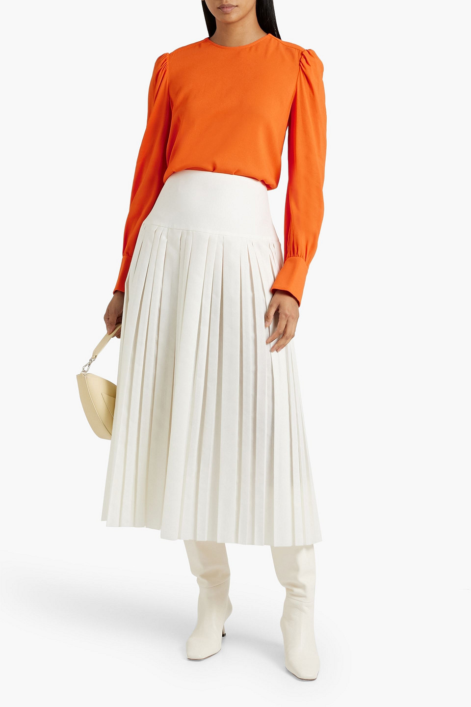 Another Tomorrow - Gathered Crepe Blouse - Orange - It 38 