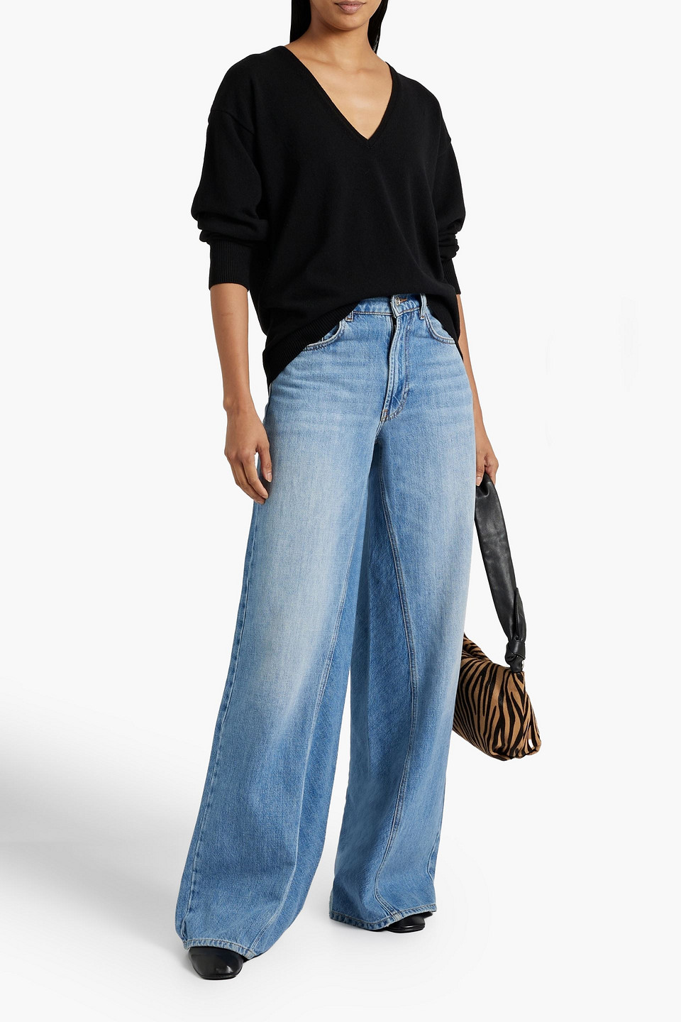 Another Tomorrow Cashmere And Wool-blend Sweater In Black