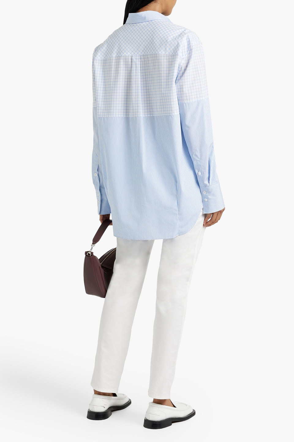 Shop Another Tomorrow Checked Striped Cotton-poplin Shirt In Light Blue