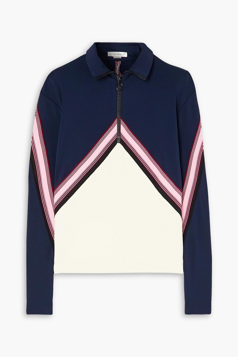 Victoria Beckham Striped Stretch-jersey Sweatshirt In Navy