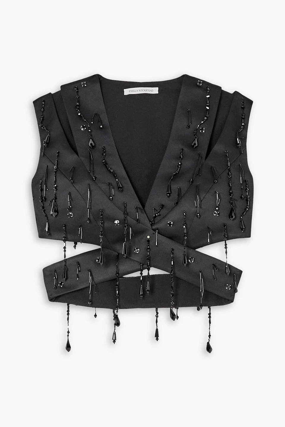 Emilia Wickstead Tara Cropped Bead-embellished Cutout Duchesse-satin Top In Black