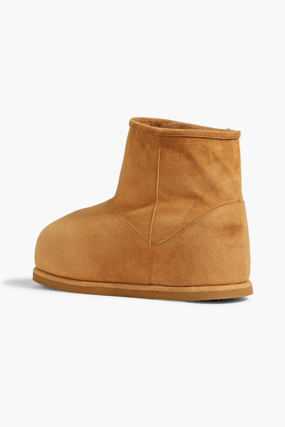 Shop Amina Muaddi Heidi Shearling Platform Ankle Boots In Camel