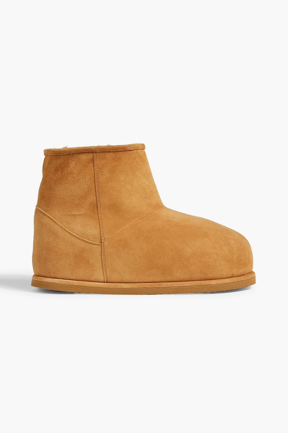 Amina Muaddi Heidi Shearling Platform Ankle Boots In Camel