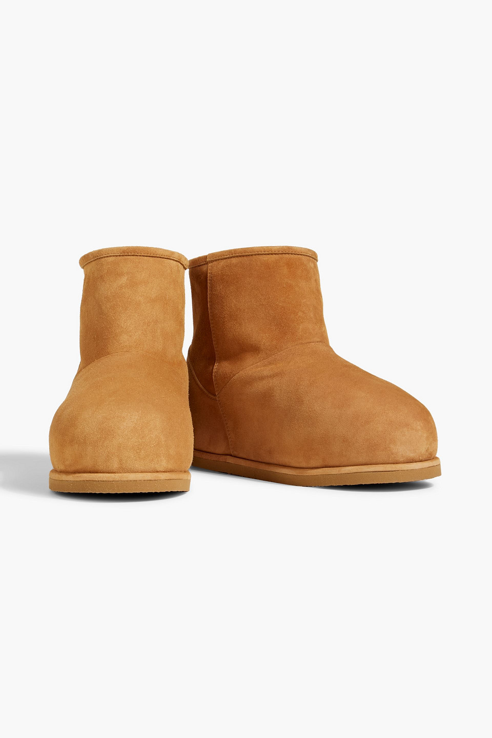 Shop Amina Muaddi Heidi Shearling Platform Ankle Boots In Camel