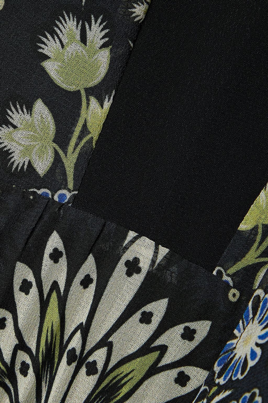ETRO シフォン ミディワンピース リボンタイ タック&プリント入り