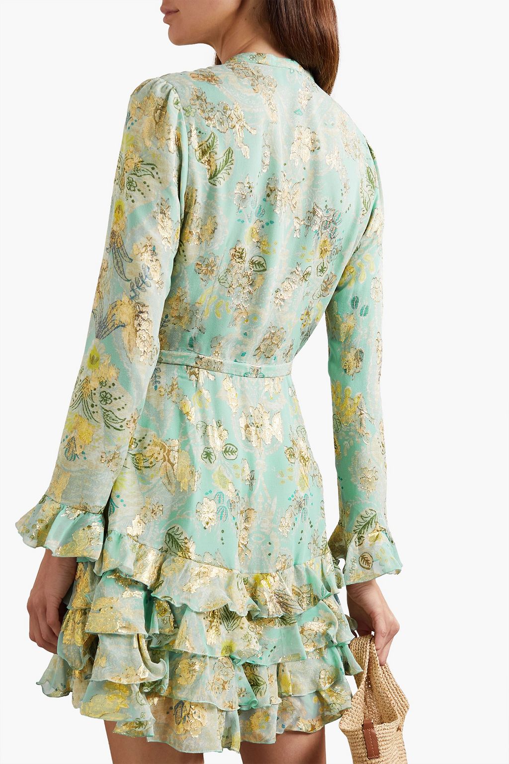 ETRO Ruffled metallic floral-jacquard silk-chiffon mini dress