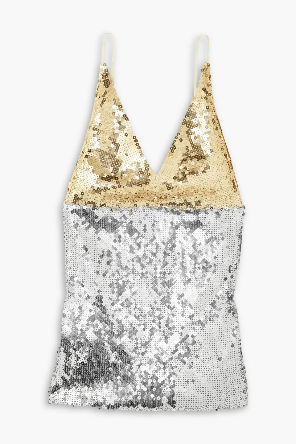 Shop Victoria Beckham Two-tone Sequined Tulle Camisole In Gold