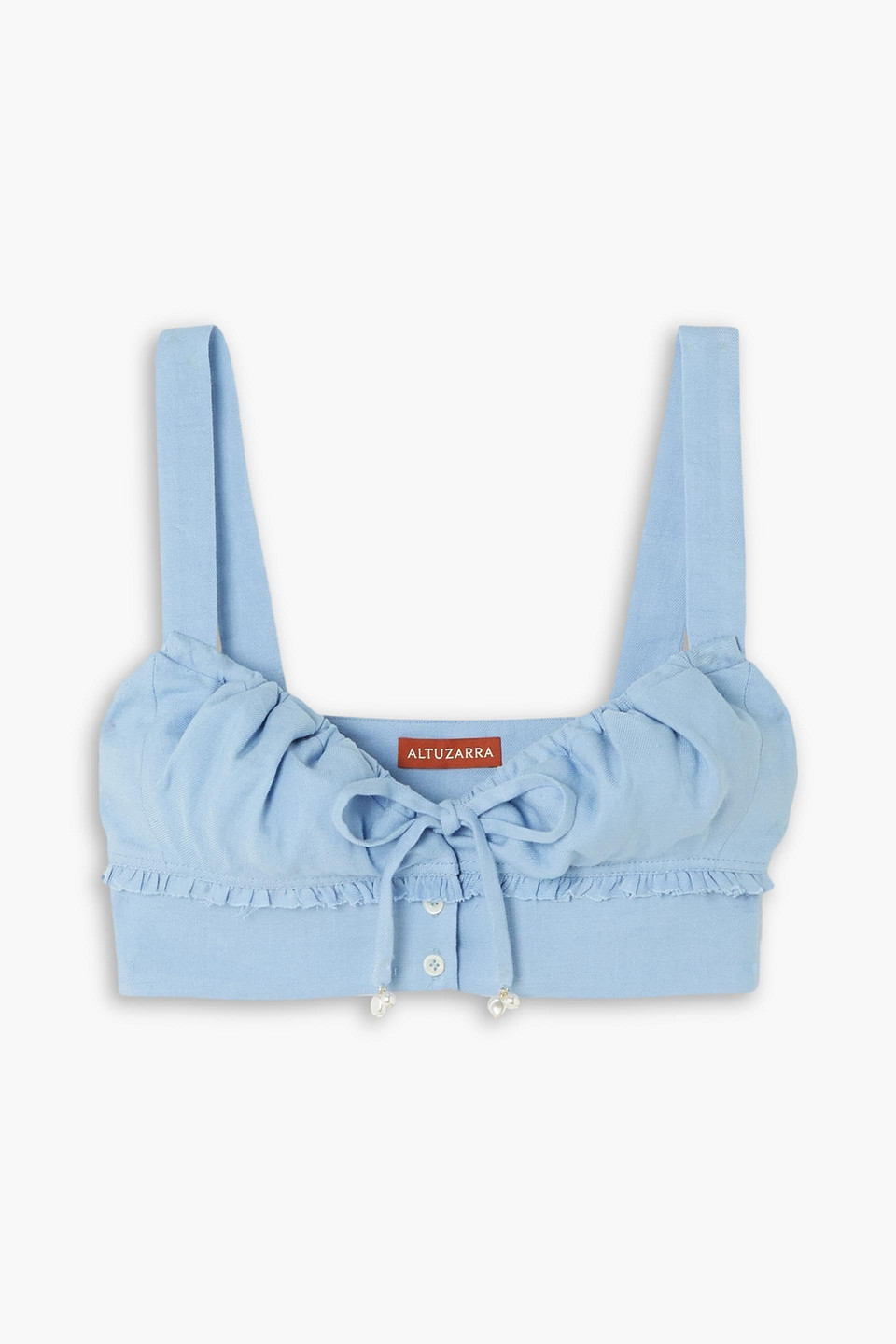 Altuzarra Bijou Cropped Ruffled Linen-blend Top In Blue