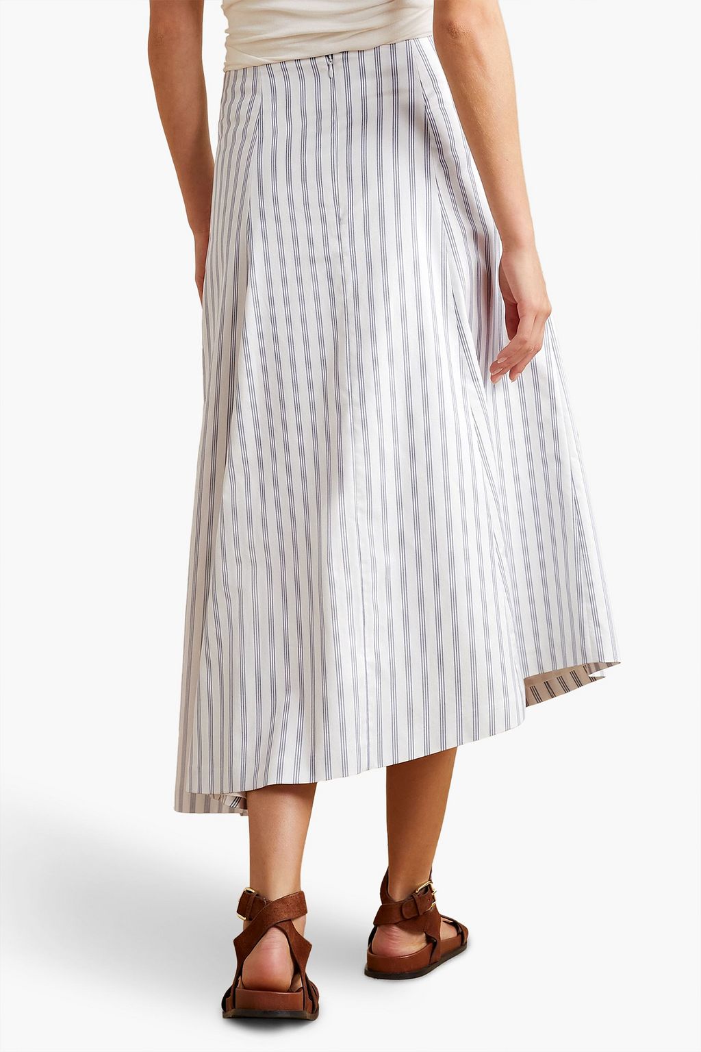 PARTOW Ivy asymmetric striped cotton-twill midi skirt