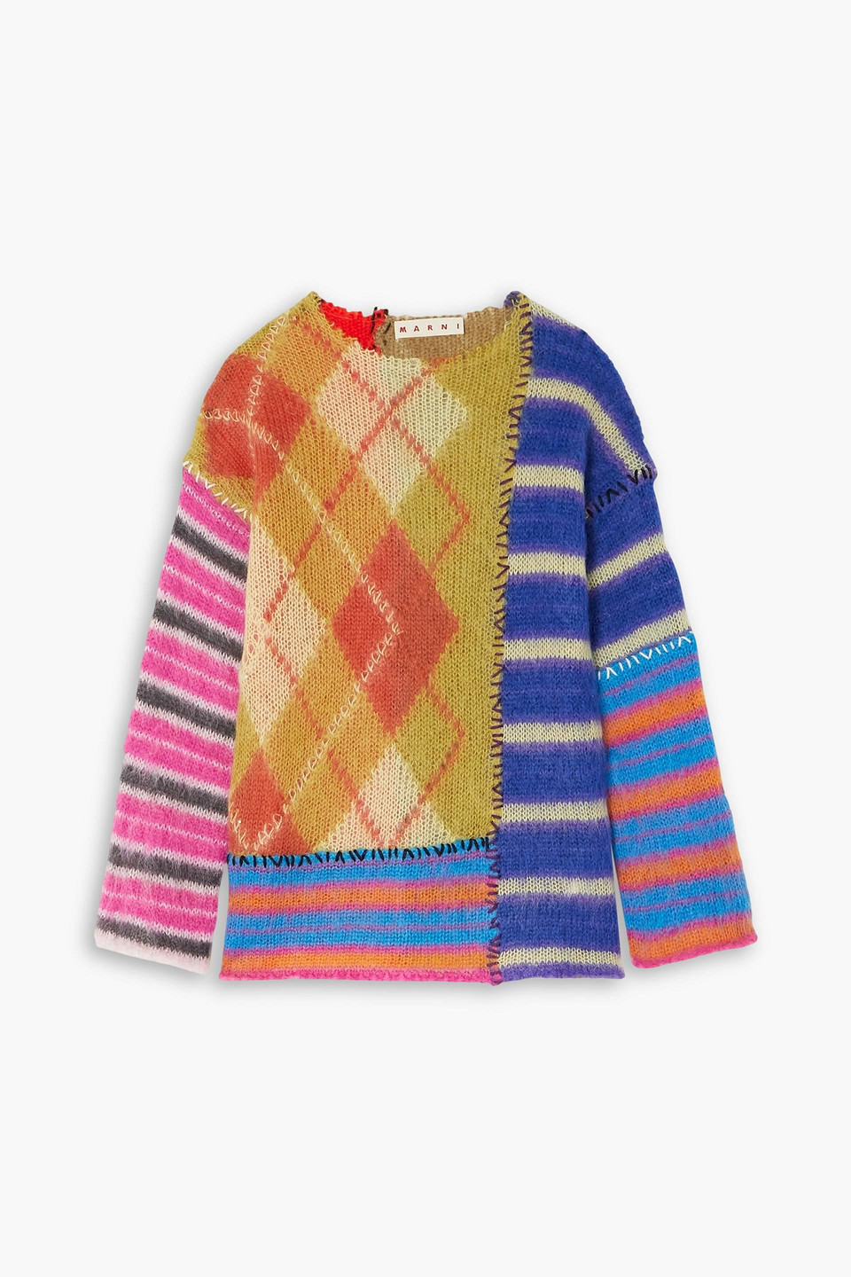 Marni Patchwork Brushed Jacquard-knit Mohair-blend Sweater In Multicolor