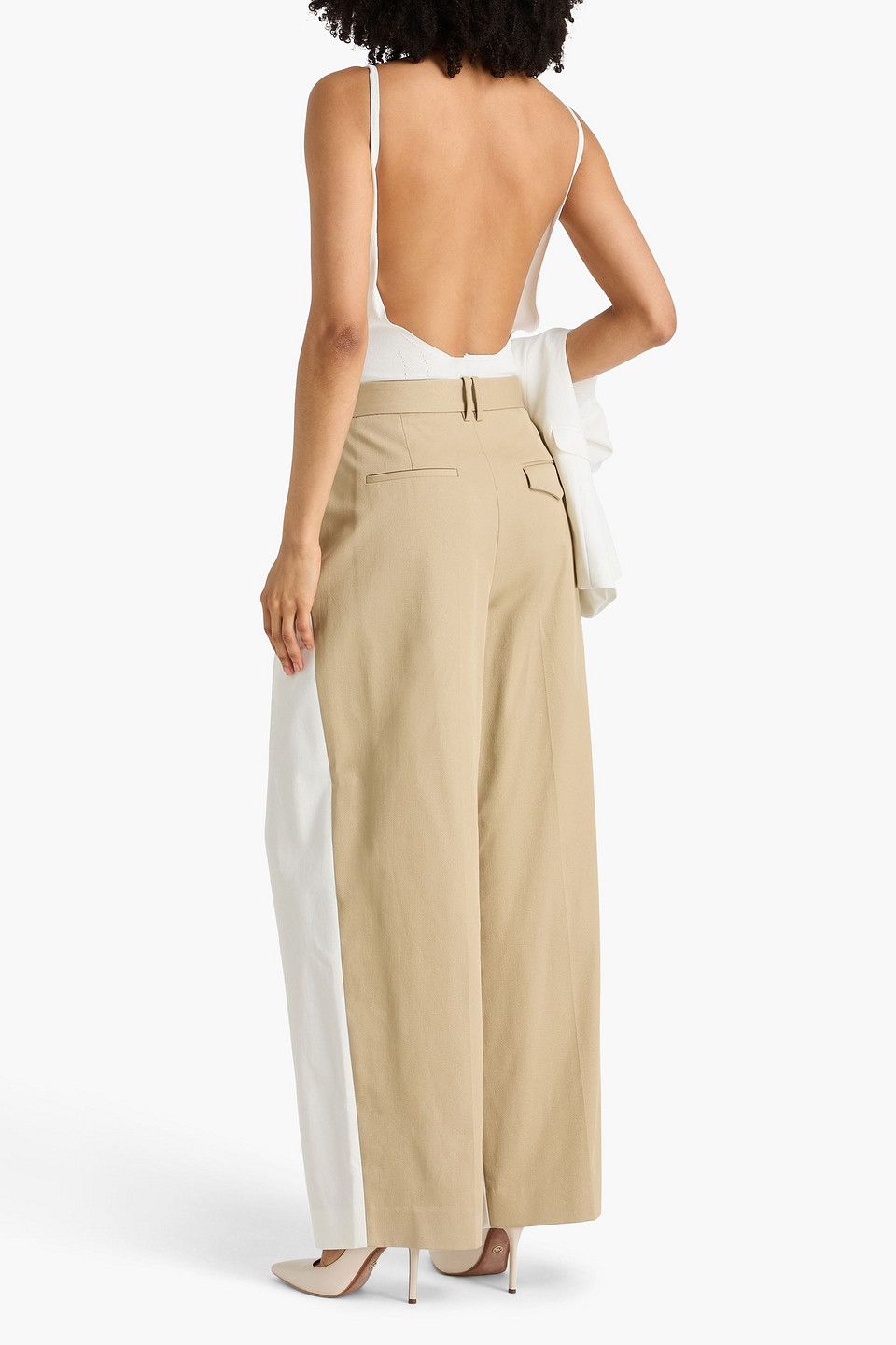  Partow - Bailey Zweifarbige Hose Mit Weitem Bein Aus Twill Aus Einer Baumwollmischung Mit Falten - Weiß - Us 8 