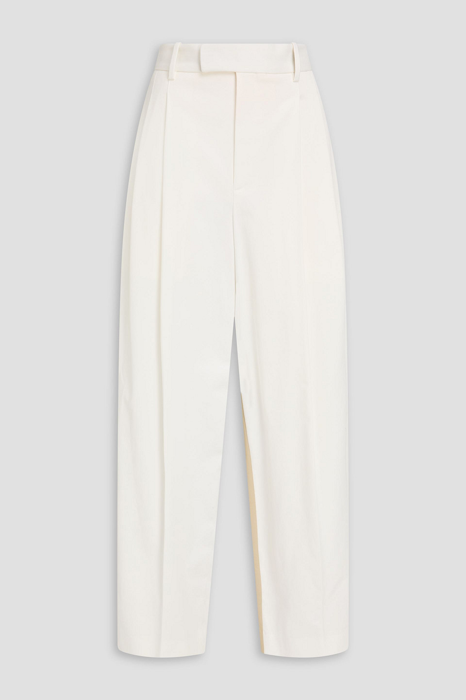 Partow Bailey Two-tone Pleated Cotton-blend Twill Wide-leg Pants In White