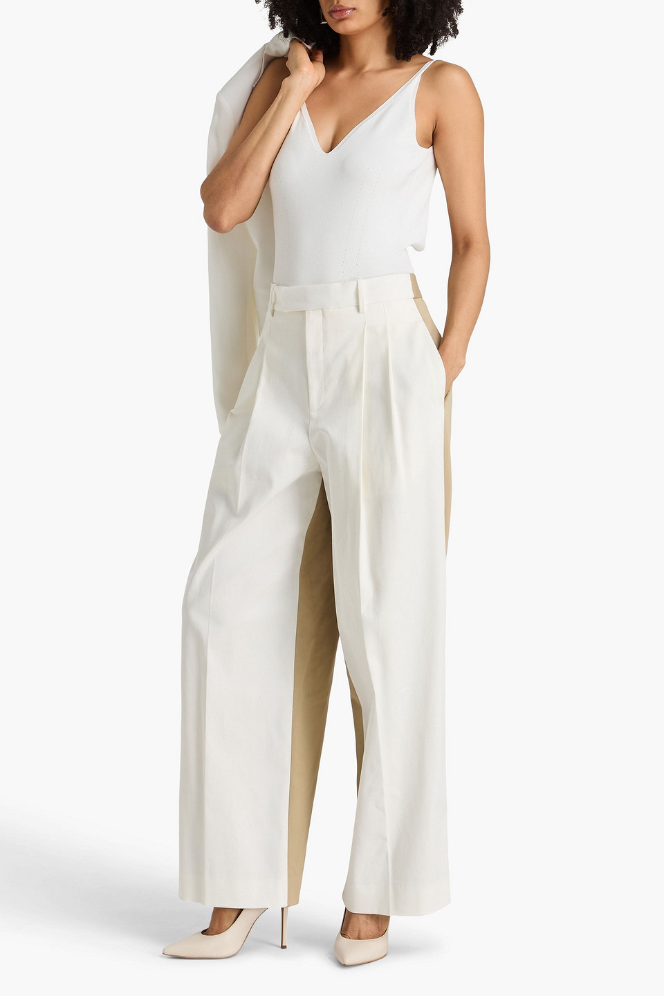  Partow - Bailey Zweifarbige Hose Mit Weitem Bein Aus Twill Aus Einer Baumwollmischung Mit Falten - Weiß - Us 8 