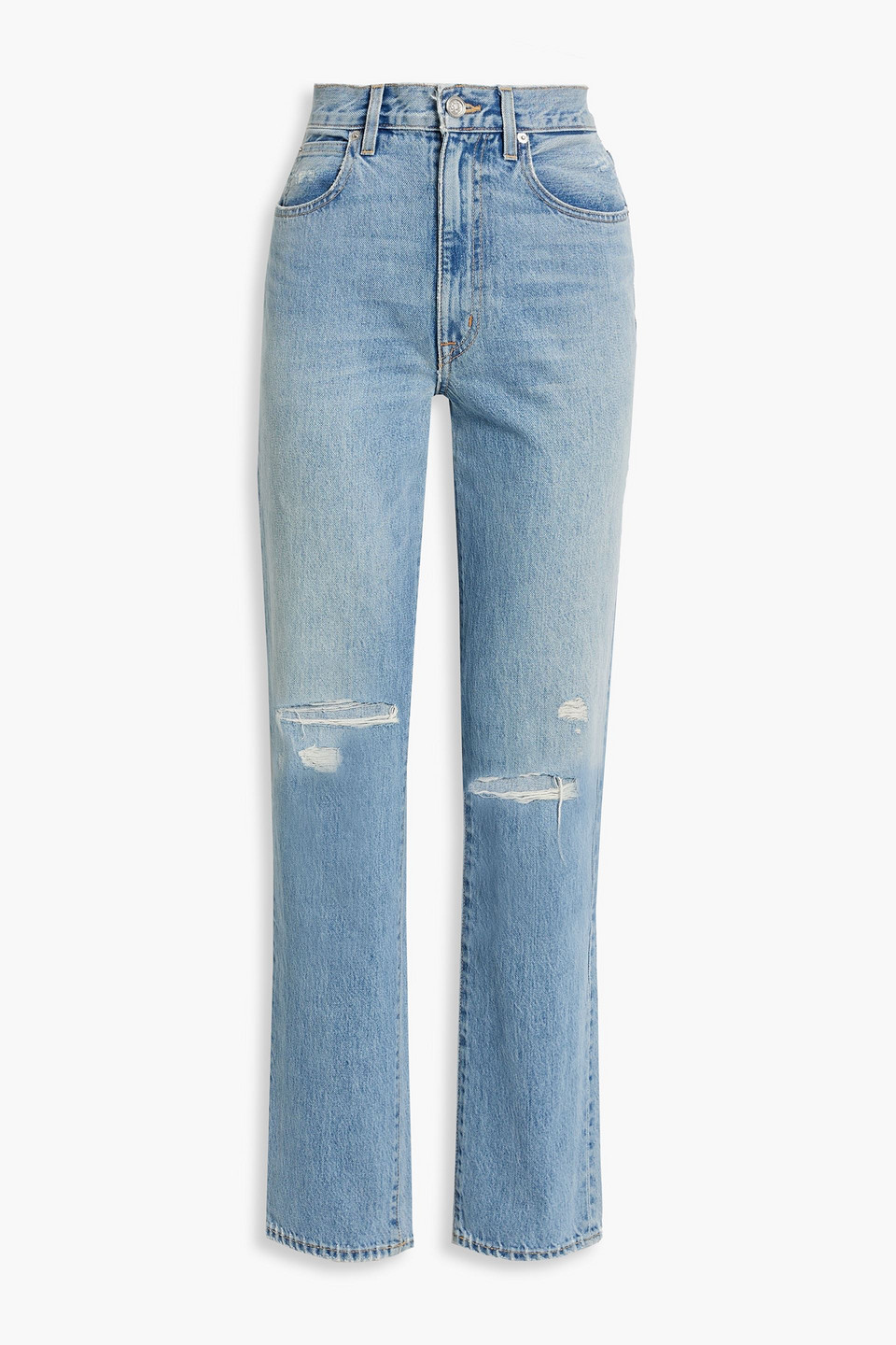 slvrlake - sierra distressed high-rise straight-leg jeans - blue - 25