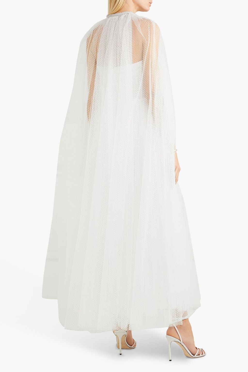 MONIQUE LHUILLIER Brie crystal-embellished Swiss-dot tulle cape
