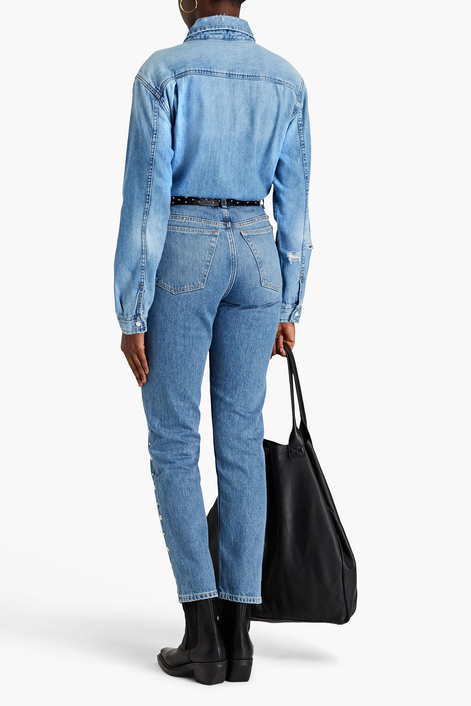 Re/done 70s Hoch Sitzende Jeans Mit Geradem Bein Mit Nieten In Mid Denim
