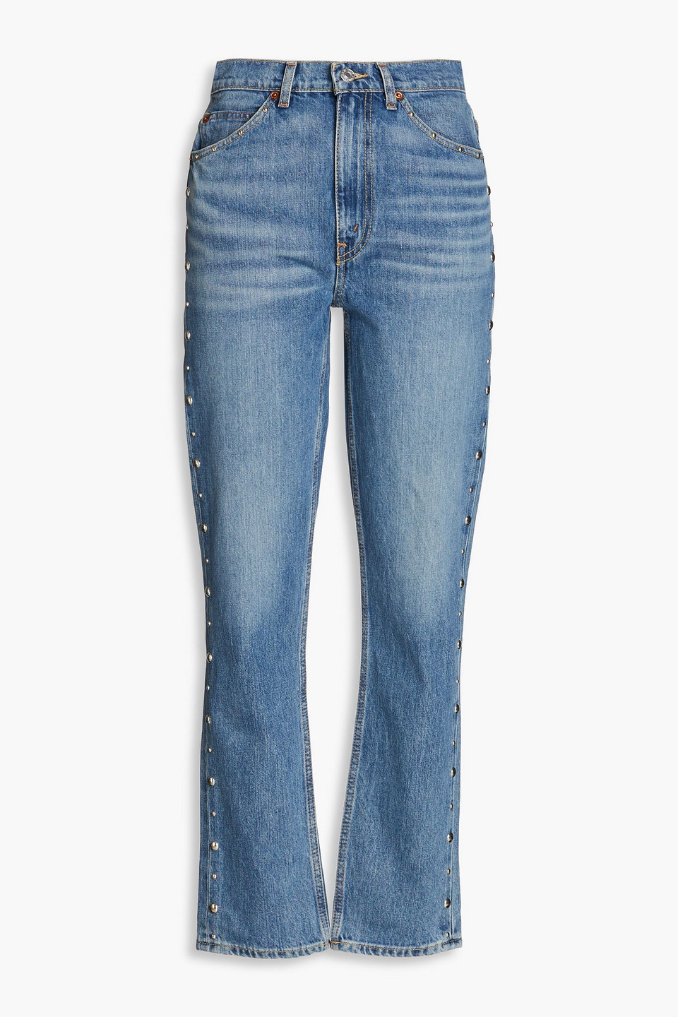 Re/done 70s Hoch Sitzende Jeans Mit Geradem Bein Mit Nieten In Mid Denim