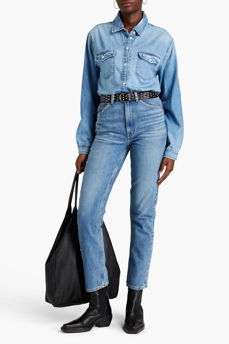 Re/done 70s Hoch Sitzende Jeans Mit Geradem Bein Mit Nieten In Mid Denim