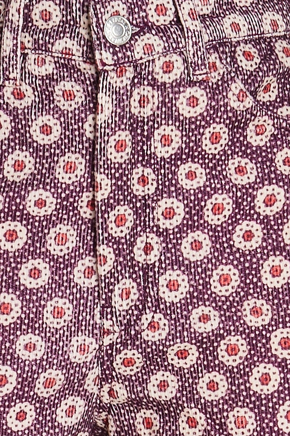 Re/done 70s Kick-flare-hose Aus Baumwollcord Mit Floralem Print In Violet