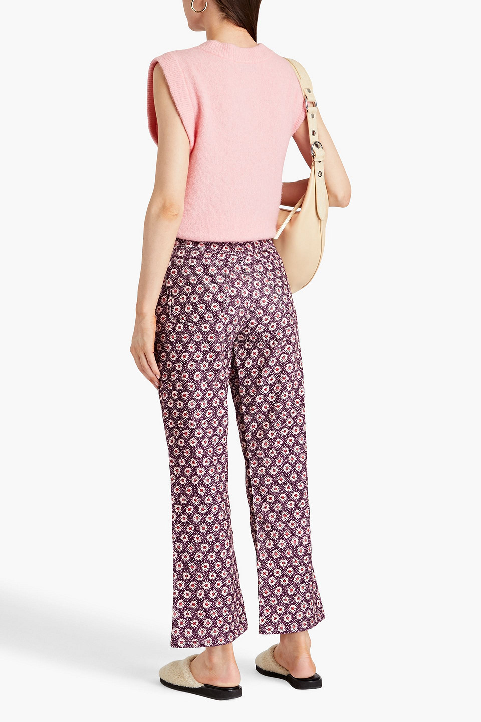 Re/done 70s Kick-flare-hose Aus Baumwollcord Mit Floralem Print In Violet