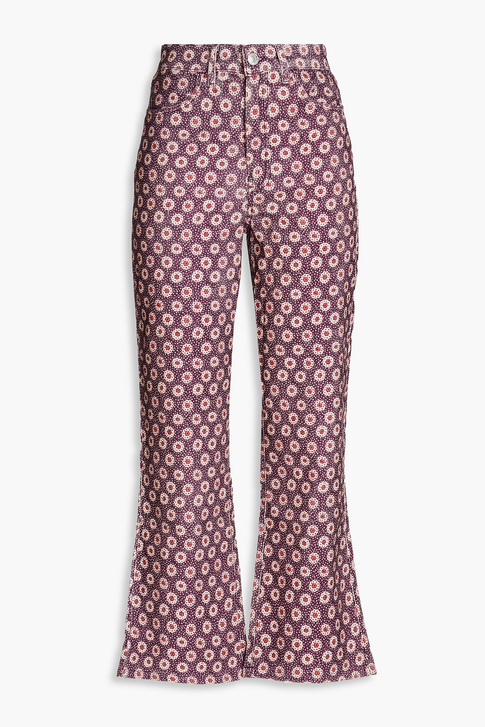Re/done 70s Kick-flare-hose Aus Baumwollcord Mit Floralem Print In Violet