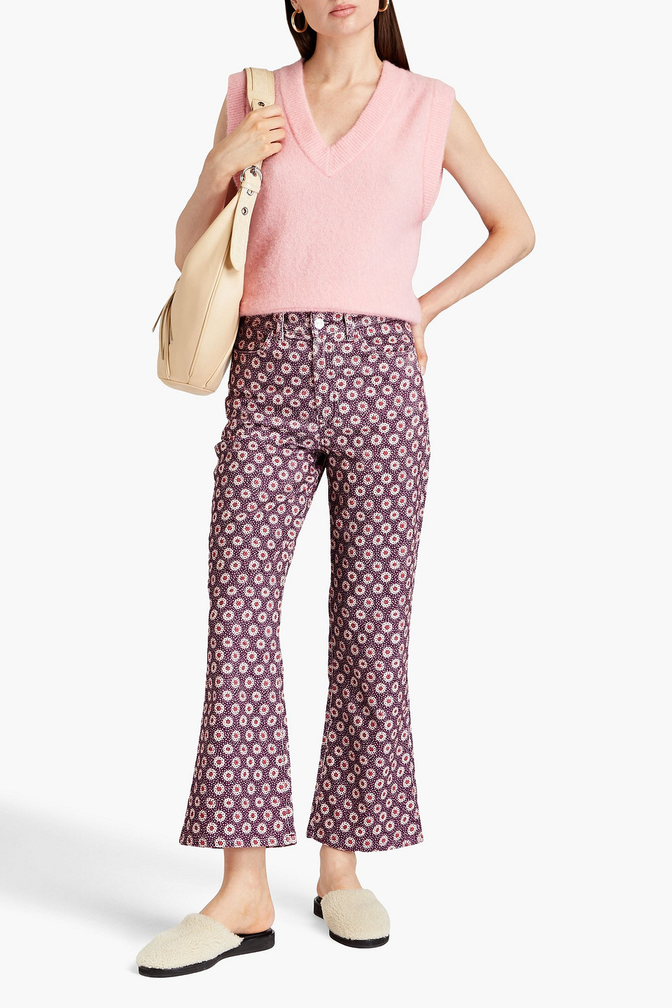 Re/done 70s Kick-flare-hose Aus Baumwollcord Mit Floralem Print In Violet