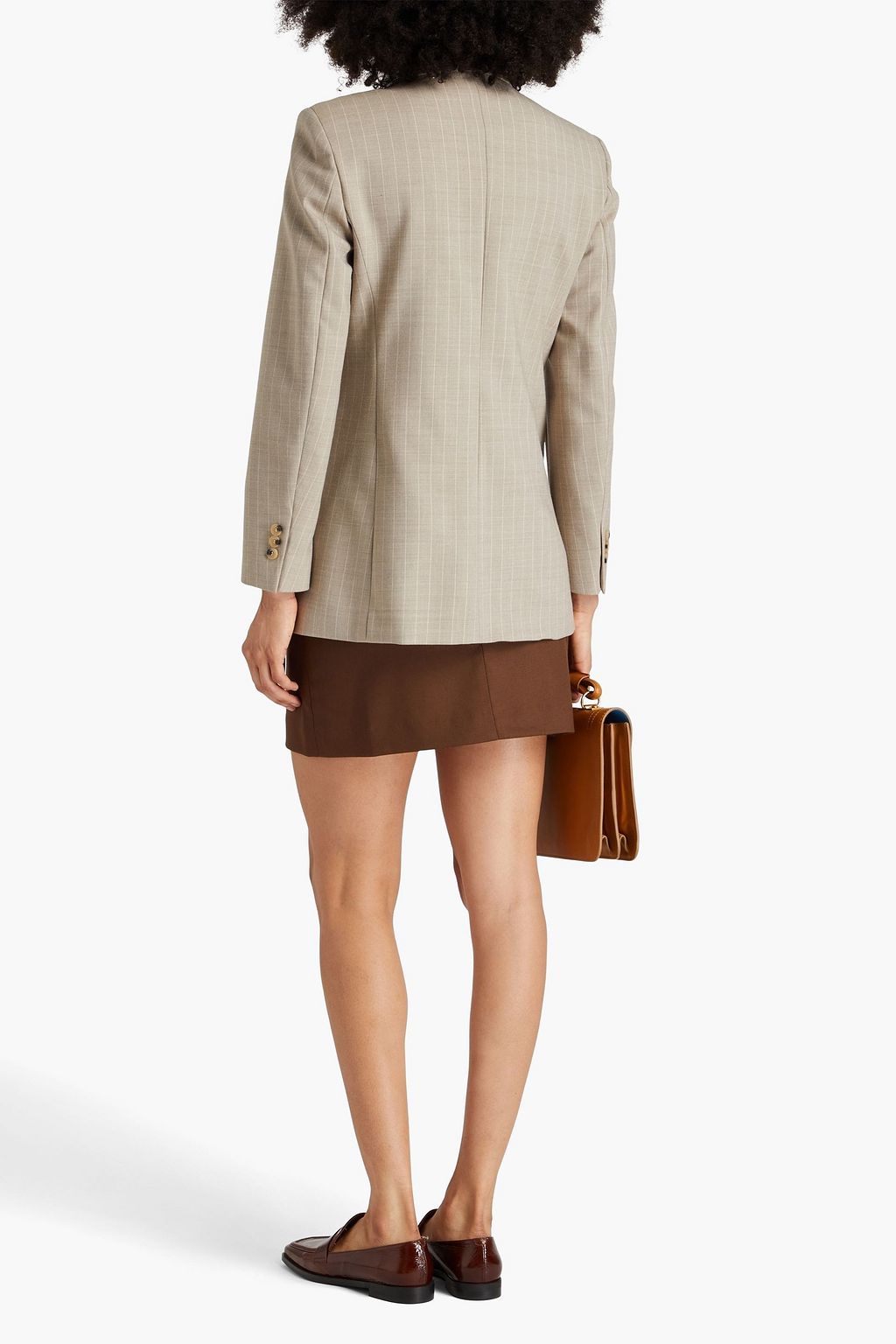 SANDRO Double-breasted pinstriped twill blazer