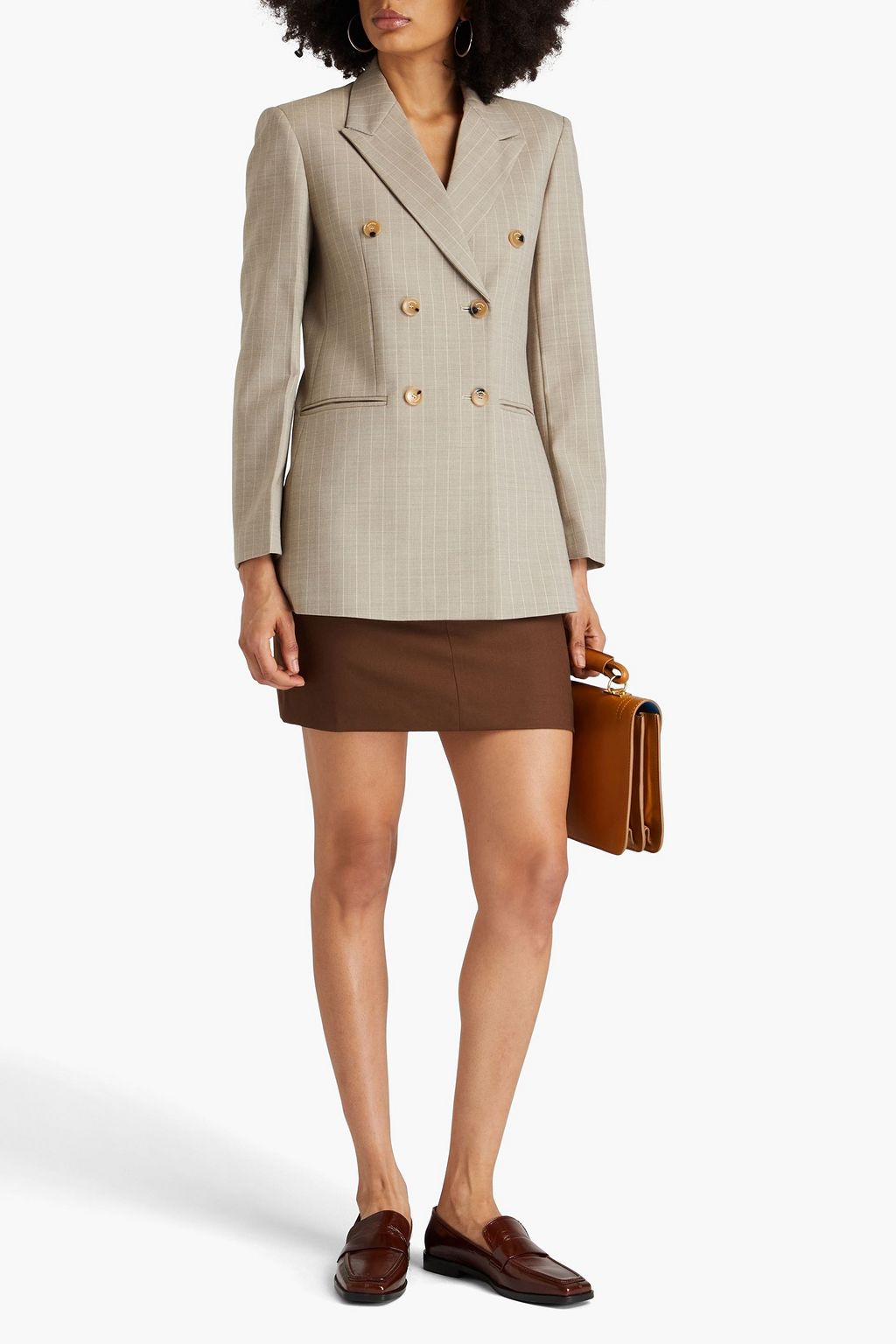 SANDRO Double-breasted pinstriped twill blazer