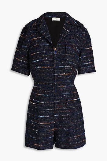 Sandro Jacquard Denim Jumpsuit in Blue