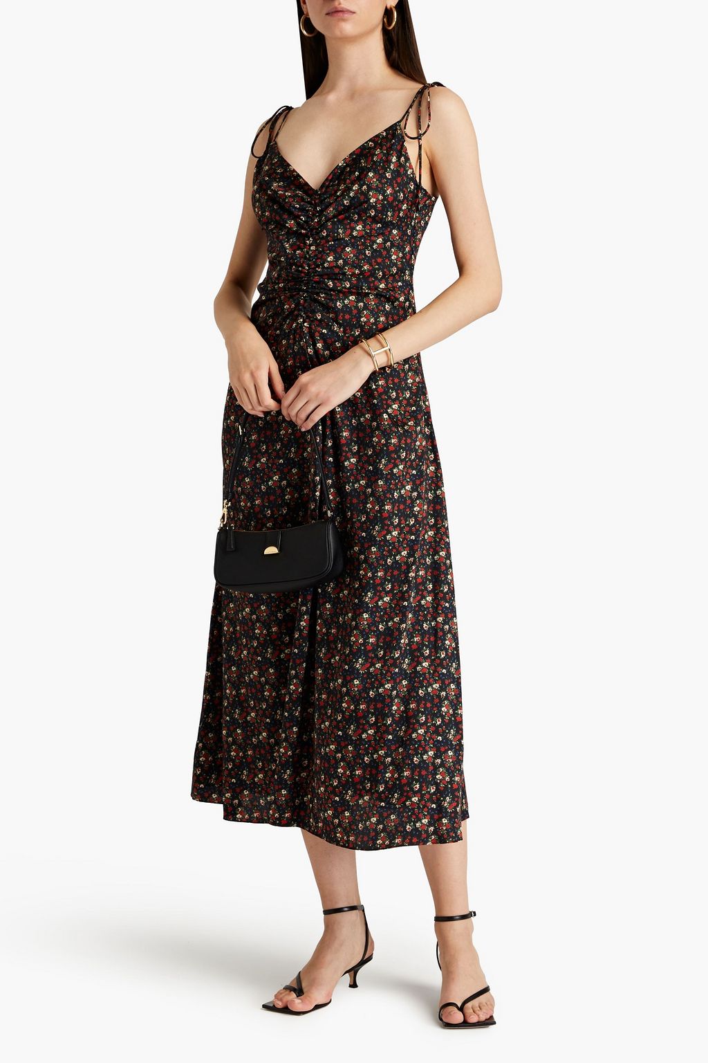 SANDRO Floral-print twill midi dress