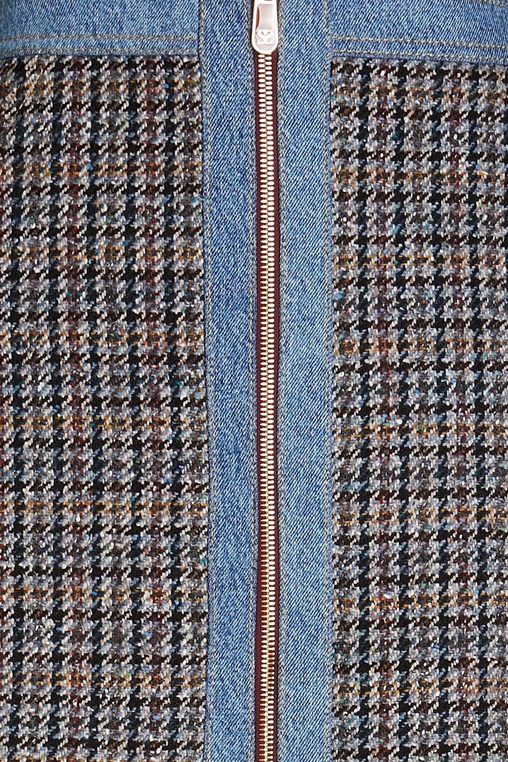 SANDRO Denim-trimmed checked tweed mini skirt